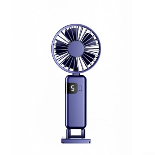 Zoegneer Faltbarer USB-Mini-Ventilator mit Digitalanzeige, hängendem Design am Hals und 5 Geschwindigkeitsstufen für individuelle Kühlung zu Hause, im Büro oder auf Reisen (blau) von Zoegneer