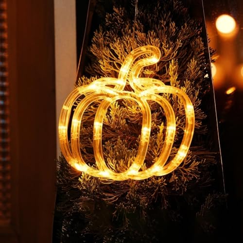 Zoegneer Fensterlichter mit Kürbis und Ahornblatt, Herbst-LED-Ornamente, batteriebetrieben, Halloween und Erntedankfest, saisonale Heimdekoration für drinnen und draußen (Kürbisse) von Zoegneer