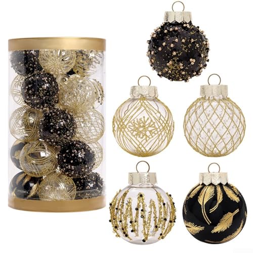 Zoegneer Glitzerkugeln, Weihnachtsdekoration, PET, bemalt, für Bäume und Veranstaltungen, 25 Stück (Schwarz / Gold) von Zoegneer
