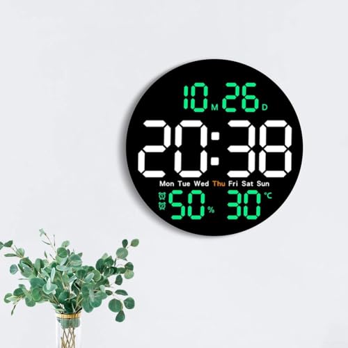 Zoegneer Große elektronische digitale LED-Wanduhr, Wanduhr, elektronische Multifunktions-Uhr mit Temperatur und Luftfeuchtigkeit, leise Uhr (grün) von Zoegneer