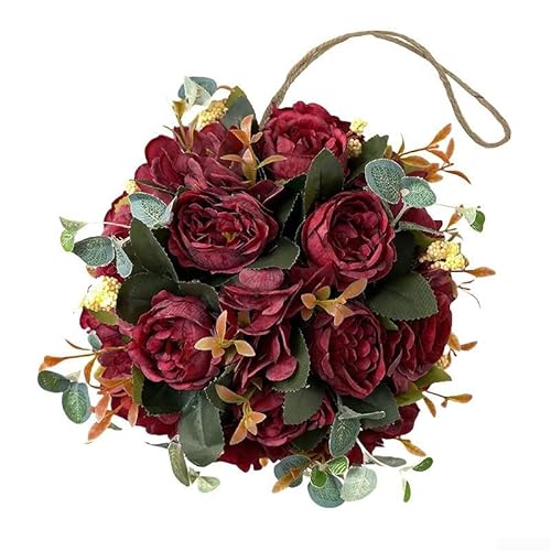 Zoegneer Künstliche Hortensien, Pfingstrosen, Kugeln, Durchmesser 20 cm, zum Aufhängen in Wohnzimmer, Schlafzimmer oder Veranstaltungsräumen, für Hochzeit und Heimdekoration (rot) von Zoegneer