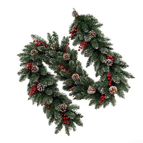 Zoegneer Künstliche Rattan-Girlande, Weihnachtsgirlande, 2,1 m, Grün / Rot, für Innen- und Außenbereich, Dekoration für Zuhause, Büro, Kaminsims, Treppengeländer, Fenster von Zoegneer