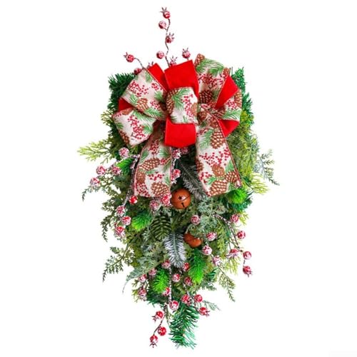 Zoegneer Künstliche Weihnachtsgirlande in Tropfenform, 50 cm, mit roten Beeren, Tannenzapfen und großer Schleife für Haustür, Kaminsims, Fenster oder Outdoor-Urlaubsdekoration Zoegneer Künstliche Weihnachtsgirlande in Tropfenform, 50 cm, mit roten Beeren, Tannenzapfen und großer Schleife für Haustür, Kaminsims, Fenster oder Outdoor-Urlaubsdekoration von Zoegneer