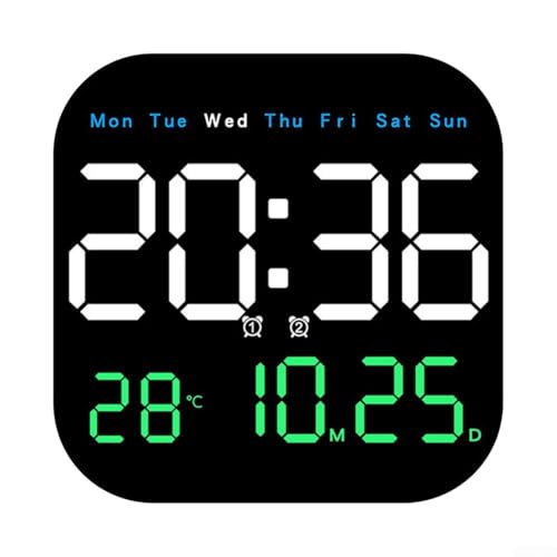 Zoegneer LED-Wanduhr mit Fernbedienung, mit Temperatur-, Datums- und Wochenanzeige, Uhr zum Aufhängen oder Aufstellen für zu Hause (drei Farben) von Zoegneer