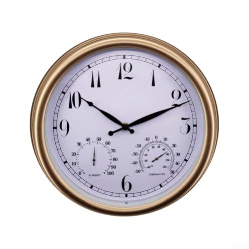Zoegneer Leise 38,1 cm Wanduhr mit nicht tickendem Mechanismus Temperatur Luftfeuchtigkeitsmesser batteriebetrieben für Innen- und Außenbereiche (A) von Zoegneer