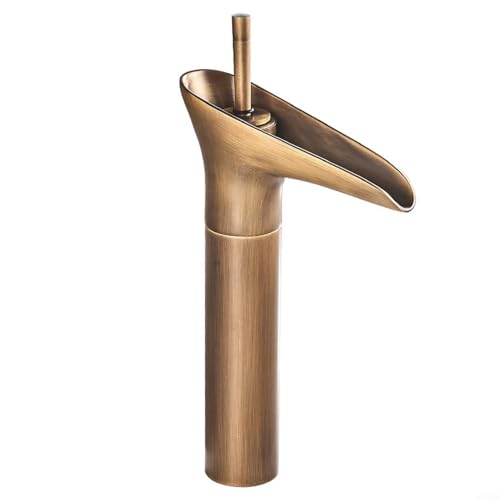 Zoegneer Raffinierter Kupfer-Retro-Wasserhahn, Wasserfall-Wasserhahn, einzelner Ventilator, gemischte heiße und kalte Waschtischarmatur für Badezimmer, Toiletten (Hochgold) von Zoegneer