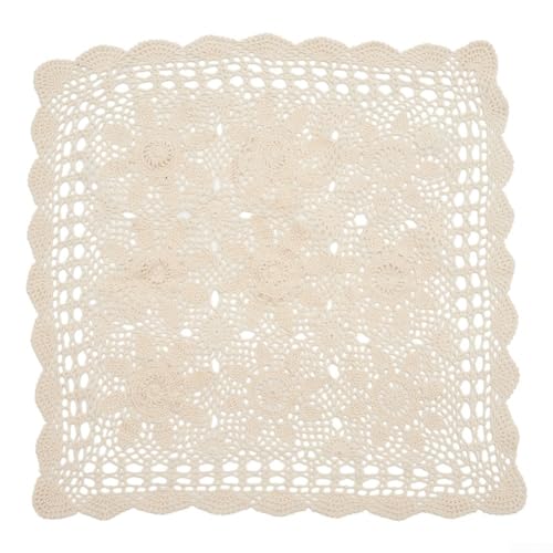 Zoegneer Vintage gehäkelte Tischdecke mit quadratischem Spitzenmuster Vintage quadratische Häkeltischdecke für Heimdekoration (60 x 60 cm, Beige) von Zoegneer