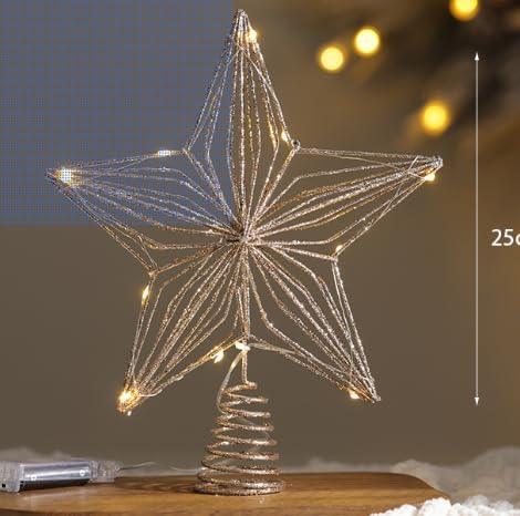 Zoegneer Weihnachtsbaumspitze Stern handgefertigt Metall Stern Baumspitze für Weihnachten Urlaub Dekor (25 Sonne Champagner) von Zoegneer