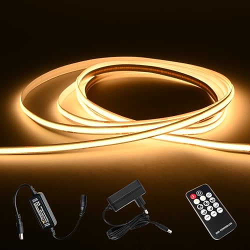 Zoelele LED Streifen 5M, LED Streifen Warmweiss 3000K 24 V mit Netzteil und RF Fernbedienung für Unterschrank, Selbstklebendes, Wasserdichtes IP44 Lichtband, TV Hintergrundbeleuchtung, Heimdekoration von Zoelele