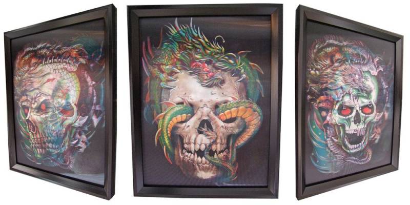 Zoelibat Dekoobjekt 3D Effektbild Totenkopf mit Drache - ca. 42,5 x 32 von Zoelibat