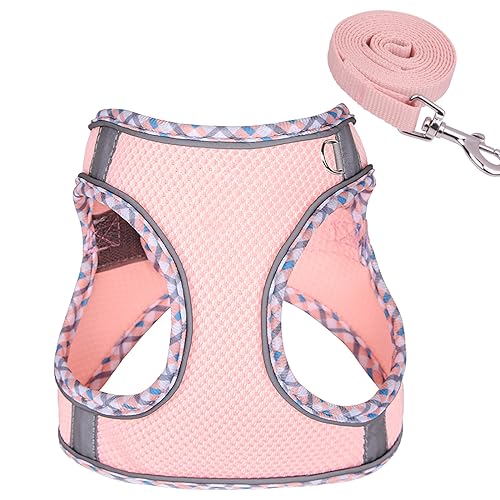 Hundegeschirr, Reflektierend Hunde Geschirr Kleine Mittelgroße Hunde, Weich Brustgeschirr Air-Mesh Atmungsaktiv Sicherheitsgeschirr Katzengeschirr für Kleine Hunde Katzen Verstellbar Harness - Rosa, L von Zoenif