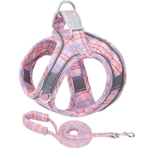 Hundegeschirr und Leine Set, Katzengeschirr Netzmaterial und Reflektierenden Elementen, Kein Ziehen Step-in-Welpengeschirr, Gepolsterter Weste für extra kleine/Mittelgroße Hunde Katzen (Pink, S) von Zoenif