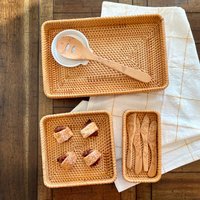 Rattan Körbe Für Die Lagerung Natürliche Serviertabletts Gewebte Korb Organisation Arbeitsplatte Wohnzimmer Wohnkultur Stapelbar 3Er-Set von Zoetangle