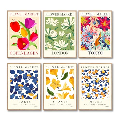 ZoeyAustin® 3 Doppelseitiges Kunstdruck Poster Set, 30cm x 42cm, Stilvolles Wandposter, 6 Wandbilder, Beidseitige Bilder (Flower Market, Ohne Rahmen - DIN A3) von Zoey Austin