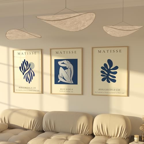 ZoeyAustin® 3 Doppelseitiges Kunstdruck Poster Set, DIN A3 (30cm x 42cm), Stilvolles Wandposter, 6 Wandbilder, Beidseitige Bilder (Matisse Blue, Ohne Rahmen - DIN A3) von Zoey Austin