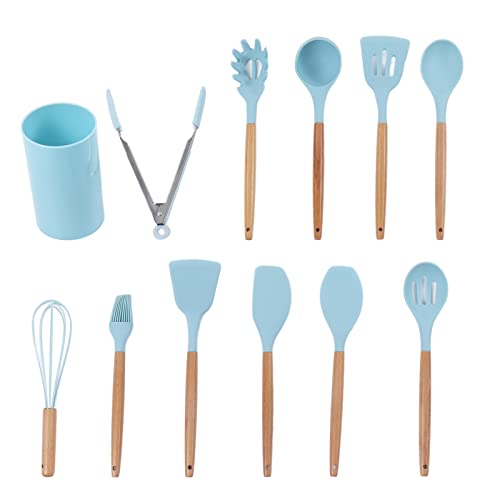 12 PCS Silicone Cooking Kitchen Utensils Set, Wooden Handles Cooking Tool, Silicone Turner Tongs Spatula Spoon Kitchen Gadgets Utensil Set for Nonstick Cookware von Zoeyilan