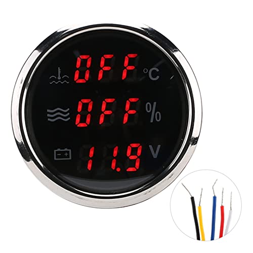 52 mm 2 Zoll 3-in-1 Wassertemperaturspannung Flüssigkeitsspiegel-Anzeige Europäischer Standard 0-190 OHM für Autoboote wasserdicht (Zifferblatt schwarz) von Zoeyilan