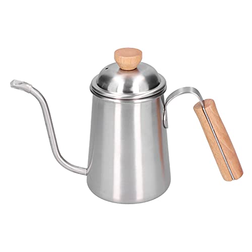 650 ml Filterkaffeekanne, Schwanenhalskessel aus Edelstahl mit Holzgriff, Belüftungslöchern, Polieroberfläche aus Silberbuche, für die Küche zu Hause von Zoeyilan