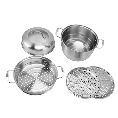 Edelstahl -Dampf -Topf -Set Multi -Layer -Dickkochgeschirrtopf mit Glasdeckelgriffen auf beiden Seiten große Kapazität für Familienmahlzeiten (2 Tier) (3 Tier) von Zoeyilan