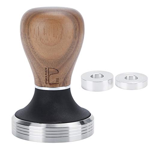 Flacher Kaffeestampfer aus Edelstahl, pulvergepresster Hammer mit verstellbarem Holzgriff für die Kaffeezubereitung zu Hause und im Büro (Lichtfarbe von Protokollen) (Dunkle Farbe des Protokolls) von Zoeyilan
