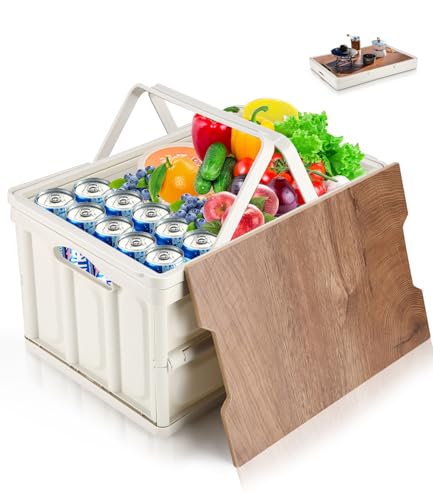 Klappbox Transportbox Mit Deckel, Campingbox 30L, Klappbox mit Deckel 42x30cm, Aufbewahrungsbehälter mit Deckel, mit Handgriff, Camping Klappbox Ordnungsboxen, für Hause Büro Camping Picknick Reisen von Zofory