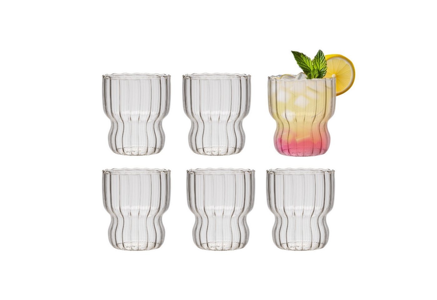 Zoha Glas Stripe Glas Getränkebecher - Cocktailbecher - Kaffebecher - 310 ml, Borosilikatglas, Hitzebeständig Trinkglas Cocktailgläser Eiskaffeegläser Tee Saft von Zoha