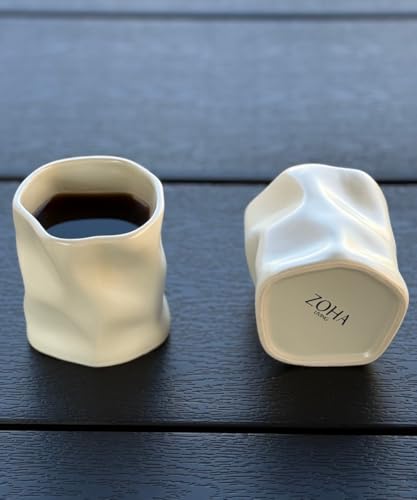 Zoha Handgefertigte Keramikbecher 2er Set Diamond - Kaffeetassen Set Modern mit Rundungen, Große Kaffeetassen 290 ml, Keramik Becher handgefertigt und spülmaschinengeeignet - Mug Set - Matte Beige von Zoha