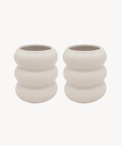Zoha Handgefertigte Keramikbecher 2er Set Wave - Kaffeetassen Set Modern mit Wellendesign, Große Kaffeetassen 400 ml, Keramik Becher handgefertigt und spülmaschinengeeignet - Mug Set - Matte Beige von Zoha