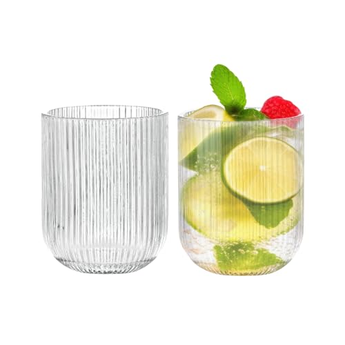 Zoha Relief Crystal Gläser Set | Design Riffle Glass | Trinkgläser für Cocktail, Eiskaffee, Matcha, Wasser, Tee, Saft | Spülmaschinengeeignet | 280 ml (2er Set) von Zoha
