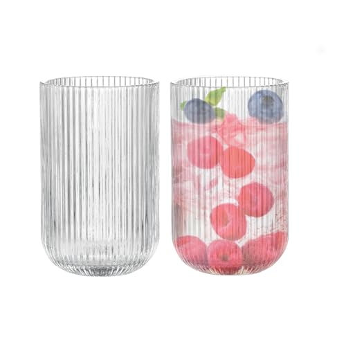 Zoha Riffle Cup Long Gläser Set | Design Riffle Glass | Trinkgläser Cocktail gläser Eiskaffeegläser Wasser Tee Saft Kaffee | Spülmaschinengeeignet | 400 ml (2er Set) von Zoha