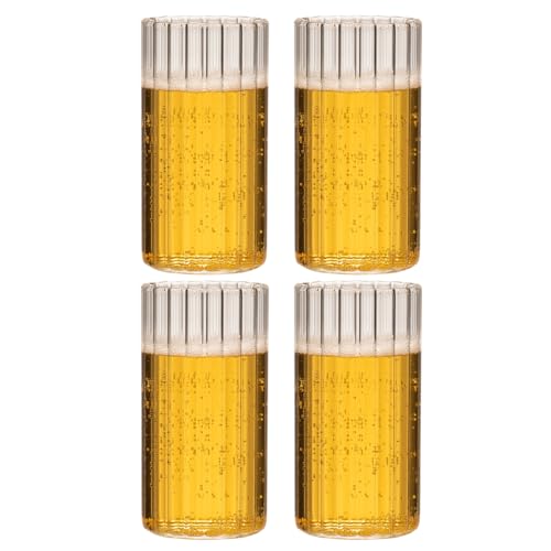 Zoha Stripe Long Gläser 400 ml im 4er Set – stilvolle Trinkgläser für Heiß- & Kaltgetränke – Design Longdrink Gläser geriffelt – Cocktailgläser, Eiskaffeegläser, Teegläser – Spülmaschinengeeignet von Zoha