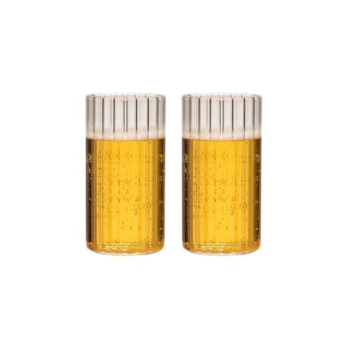 Zoha Stripe Long Gläser Set | Design Stripe Glass | Trinkgläser Cocktail gläser Eiskaffeegläser Wasser Tee Saft Kaffee | Spülmaschinengeeignet | 400 ml (2er Set) von Zoha