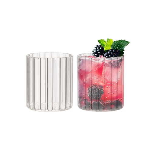 Zoha Stripe Short Gläser Set | Design Stripe Glass | Trinkgläser Cocktail gläser Eiskaffeegläser Wasser Tee Saft Kaffee | Spülmaschinengeeignet | 200 ml (2er Set) von Zoha
