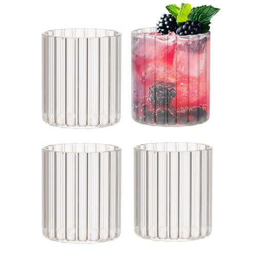 Zoha Stripe Short Gläser Set | Design Stripe Glass | Trinkgläser Cocktail gläser Eiskaffeegläser Wasser Tee Saft Kaffee | Spülmaschinengeeignet | 200 ml (4er Set) von Zoha