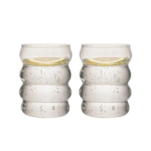 Zoha Wave Gläser Set | Design Stripe Glass | Trinkgläser Cocktail gläser Eiskaffeegläser Wasser Tee Saft Kaffee | Spülmaschinengeeignet | 330 ml (2er Set) von Zoha