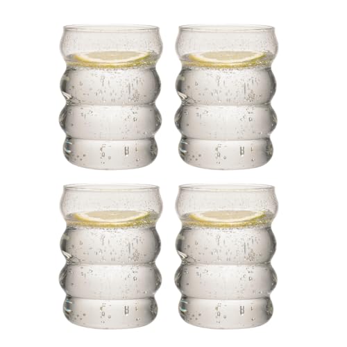 Zoha Wave Gläser Set | Design Stripe Glass | Trinkgläser Cocktail gläser Eiskaffeegläser Wasser Tee Saft Kaffee | Spülmaschinengeeignet | 330 ml (4er Set) von Zoha