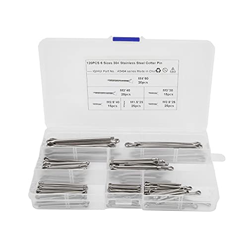 120pcs Cotter Pin -Sortiment Edelstahl -Clips 6 Spezifikationen Universal Car Hardware mit verlängerten Zinken zum einfachen Einfügen und einer bequemen Aufbewahrungsbox von Zohisin