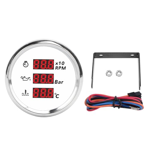 52mm Digital Oil Pressure Water Temp Gauge with Backlight 3 in 1 LED Display Tachometer for Boat Yacht RV Truck Motorcycle Black Dial with Black Bezel (810‑00321 White Dial with Silver Bezel) von Zohisin