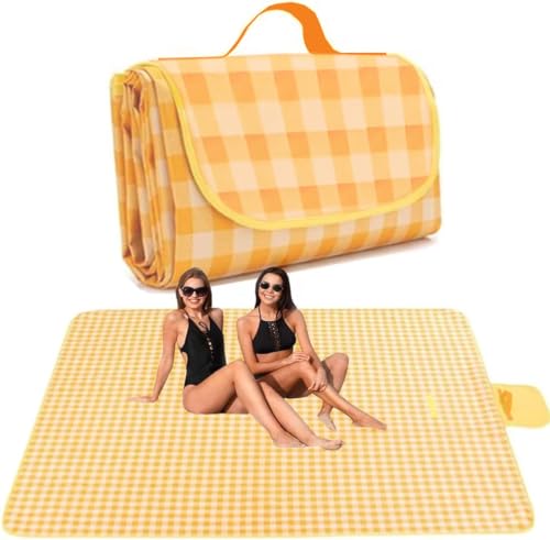 Zoine Picknickdecke wasserdicht 200cmx150cm, mit tragbarer wasserdichter Strandmatte, kann 4-6 Personen aufnehmen, Bodenisolierung, geeignet für Strand, Rasen, Camping, Wandern (Gelb) von Zoine