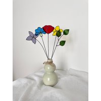 Blumenstrauß Mit 5 Stielen, Blumenstrauß Aus Glas, Blumen Glas, Blumen, Blumenstrauß, Blumenstrauß, Roter Mohn, Kornblume, Grüne Blätter von ZokaKurylov