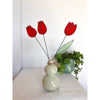 Bouquet Von 3 Stielen, Buntglas-Tulpen-Bouquet, Buntglas-Blumen, Immerwährende Blumen, Ewiger Blumenstrauß, Roter Tulpen-Bouquet von ZokaKurylov