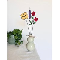 Bouquet Von 3 Stielen-Kalifornien-Mohn, Scharlachrote Flachs-Blumen, Rohrkolben, Buntglas-Bouquet, Buntglas-Blumen, Immerwährende Blumen, Wildblumen von ZokaKurylov