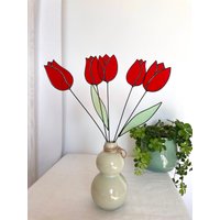 Bouquet Von 5 Stielen, Buntglas-Tulpen-Bouquet, Buntglas-Blumen, Immerwährende Blumen, Ewiger Blumenstrauß, Roter Tulpen-Bouquet von ZokaKurylov