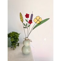 Bouquet Von 5 Stielen-Kalifornien-Mohn, Scharlachrote Flachs-Blumen, Rohrkolben, Weizen, Buntglas-Bouquet, Immerwährende Blumen, Wildblumen-Bouquet von ZokaKurylov