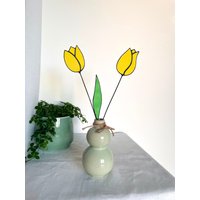 Eine Gelbe Tulpe Blume, Buntglas Tulpen, Blumenglas Blumen, Ewige Blumen, Blumen Pflanzenpfahl, Blumendekoration, Fensterdeko von ZokaKurylov