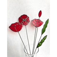 Rotpoppy Blumenstrauß, 6 Stiele Set, Buntglas Blumen, Blumen Blumen Blumenstecker von ZokaKurylov