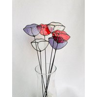 Set Aus 6 Mohnblumen, Buntglas Bouquet, Buntglas Blumen, Mohn Steke, Buntglas Mohnblumen Bouquet, Blumen Pflanzeneinsatz von ZokaKurylov