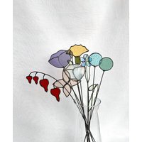 Set Von 10 Bunten Stielen, Buntglas-Bouquet, Buntglas-Blumen, Immerwährende Blumen, Immerwährender Blumenstrauß, Schneeglöckchen, Mohn von ZokaKurylov