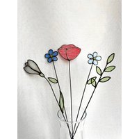 Set Von 5 Stielen, Buntglas Blumen, Buntglas Blumen, Immerwährende Blumen, Immerwährende Blumen, Schneeglöckchen, Vergissmeinnicht, Roter Mohn von ZokaKurylov