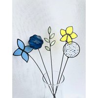 Set Von 5 Stielen, Buntglas Blumen, Buntglas Blumen, Immerwährende Blumen, Immerwährende Pflanzenstecker von ZokaKurylov